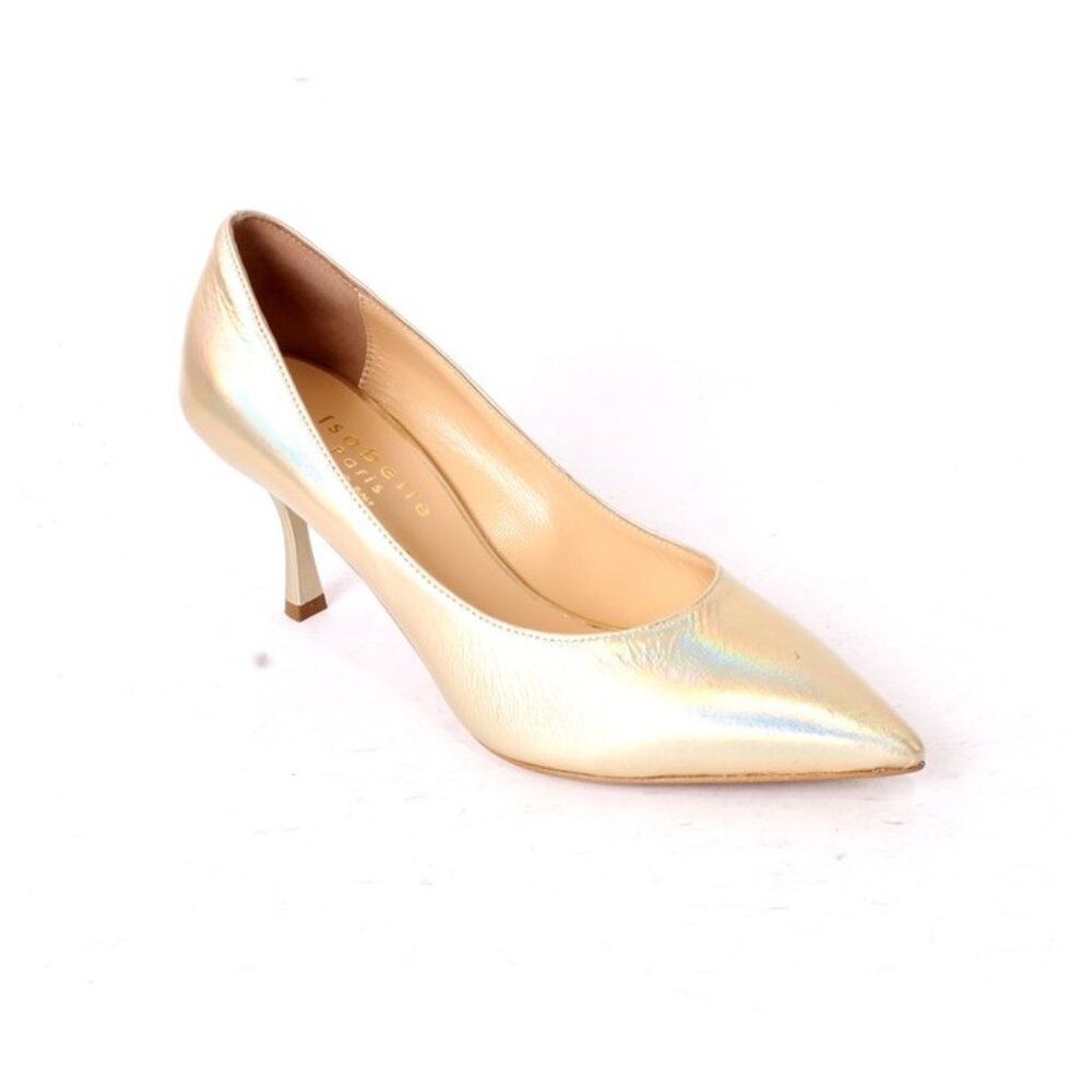 Isabelle 312a Gold Leather Stiletto Heels Pointy Toe Pumps